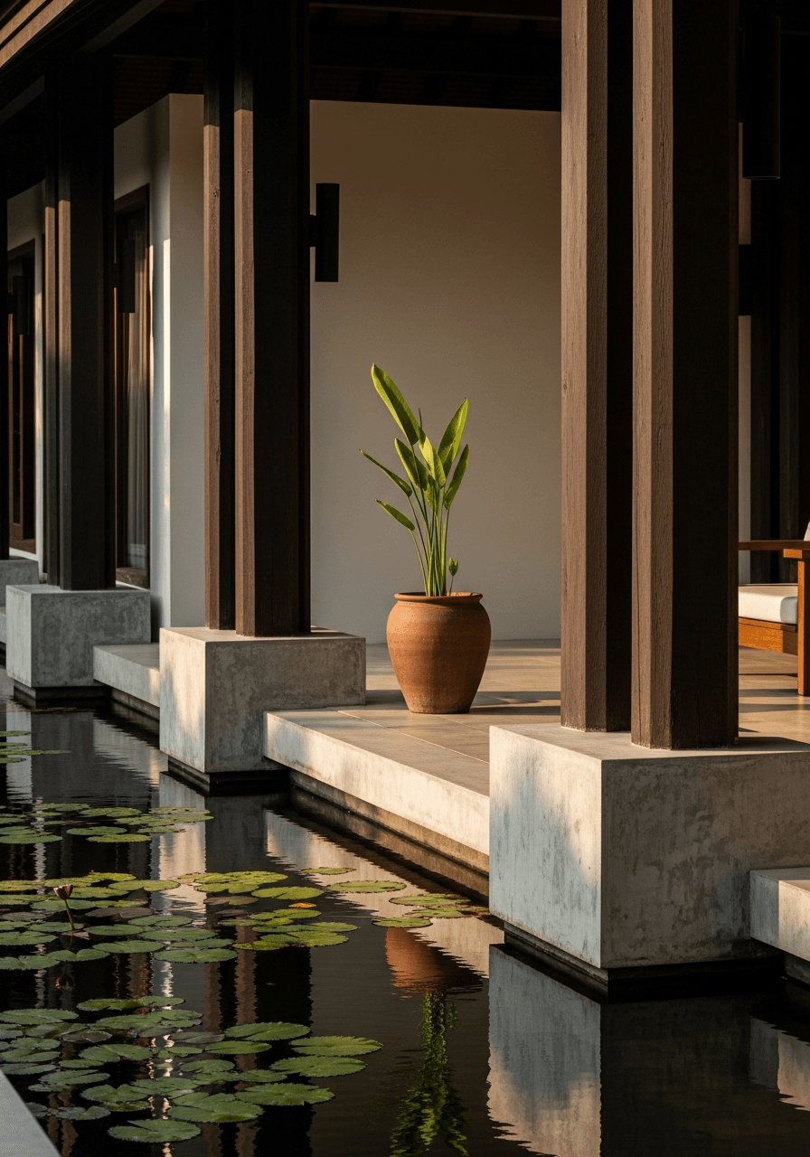 Resort pavilion architecture with reflection pool